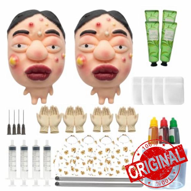 Reusable Pimple Popping Fidget Toy (2-Pack)，37-Piece Pimple Popper Kit                                                          Premium Pimple Popper Toy Face with Customizable Colors