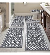 HEBE Bathroom Rugs Sets 5 Piece, Soft Absorbent Microfiber Bath Mat for Bathroom, Non Slip Washab...