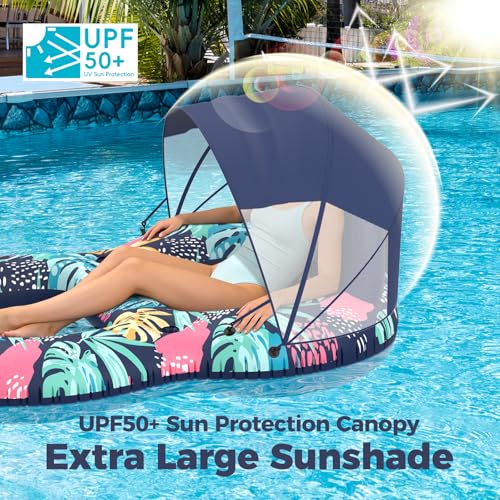 Inflatable Pool Floaties Lounger with Headrest Cup Holder Footrest for Tanning Pool Toy Party