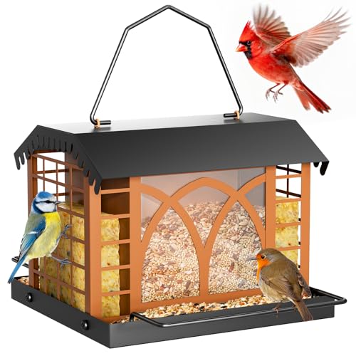 Metal Bird Feeder with Double Suet Cage Weatherproof Metal Roof