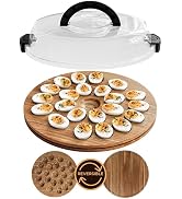 Trayful Deviled Egg Serving Tray with Lid, Bamboo Storage Container for Appetizers, Party Platter...