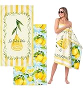 BEAQLIO Microfiber Beach Towel W/Bag, Double Print Lemon Towel, 71 * 36'' | Quick Dry XL Beach To...
