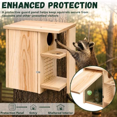 Large Wooden Squirrel Nesting Box Outdoor with External Platform & Porch