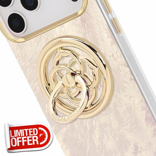Kendra Scott Magnetic Phone Ring Grip with Stand - Gold Medallion                                                          Stylish Designer Phone Holder for Hand - Removable and Collapsible MagSafe Grip for iPhone 17 Pro Max/16/15/14/13/12/Pixel 11