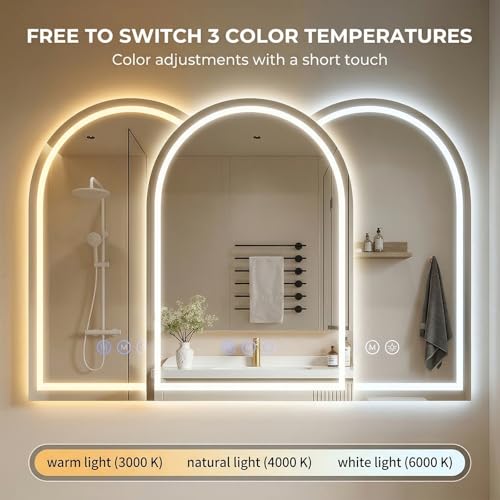 Tempered Glass Lighted Vanity Mirror for Wall