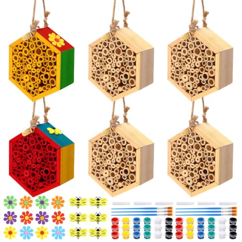 Felt Bee Flower Natural Handmade Pine Wooden Box with Bamboo Tubes