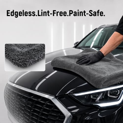 Gray 2 large 36"×24" towels + 1 Detail 16"×12"; 70/30 twist-loop microfiber for streak-free