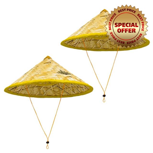 17" Chinese Bamboo Rice Conical Hat Lovers Matching Vietnamese Straw Hat                                                          2PCS Matching couple bamboo hat set | pair vacation
