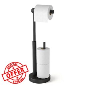 Toilet Paper Holder Stand with Storage & Weighted Base