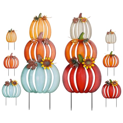 2 PCS 34" Decorative Garden Stakes with 6 Stacked Pumpkins for Fall Decor