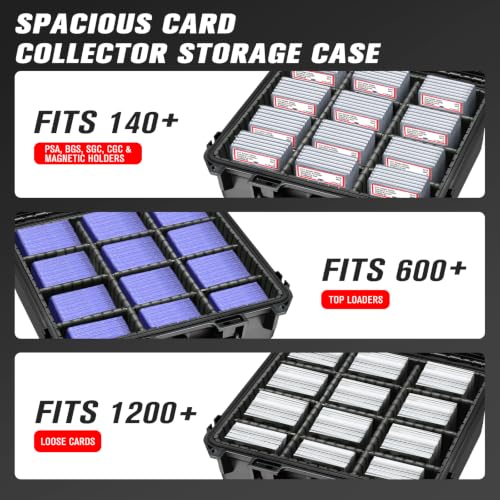 Waterproof PSA Slab Card Storage Box with 9 Adjustable Dividers
