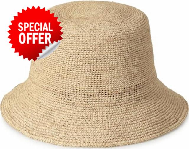 Women's Raffia Straw Bucket Hat Sun Beach Hat Woven Handmade Foldable Summer Travel Cap