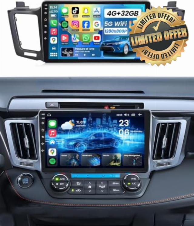 [4Core+32G] Car Radio for Toyota RAV4 2013-2018: 5GWiFi 10.1 Inch 1280 * 800 Touchscreen Stereo with Apple CarPlay Android Auto Bluetooth GPS Navigation FM SWC RDS Mirror Link 1080P Backup Camera