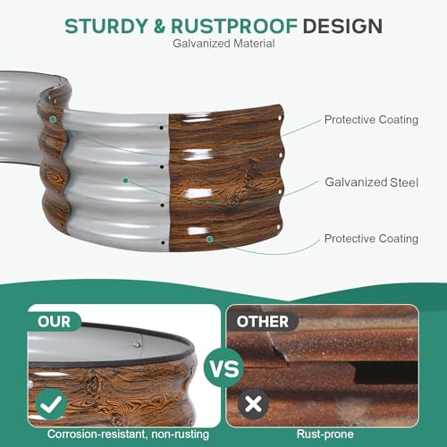 Wood Grain Brown | Outdoor Oval Metal Garden Planter Box