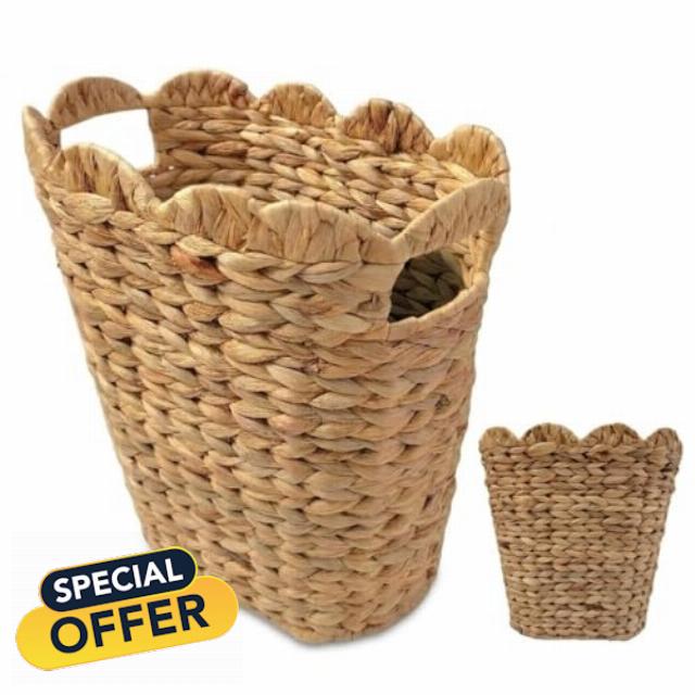 Scalloped Wicker Trash Can