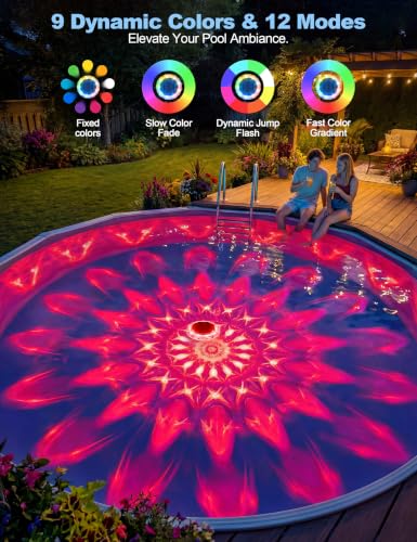 Pool Lights Solar Powered with 9 Lighting Colors & 3 Modes
