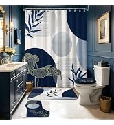 soeeao Light Pink Bathroom Shower Curtain Sets with Rugs, Lotus Flower Shower Curtain and Bath Ma...
