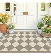 Terracotta Beige Diamond Checkered 3x5 Entryway Rug, Boho Easy Jute Indoor Outdoor Rug, Modern Fa...