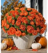 Ivydale Artificial Mums for Outdoors Fall Fake Flowers for Planters, 2 Bundles Faux Silk Chrysant...