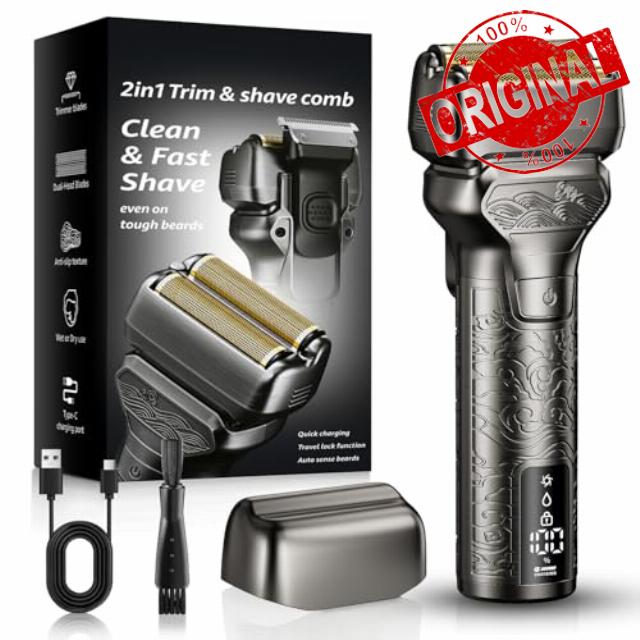 %  DGSXRMY Electric Foil Shaver for Men: IPX7 Metal Body                                                          1400mAh / 180min Runtime & Fast Charging — Zero Travel Stress Electric Razor with LED Display