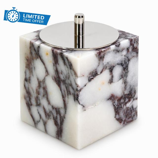 Natural Marble Canisters Q-Tip & Square Cotton Swab Holder with Secure Lid | Natural Marble Canisters Q-tip Holder with Lid for Cotton Swabs
