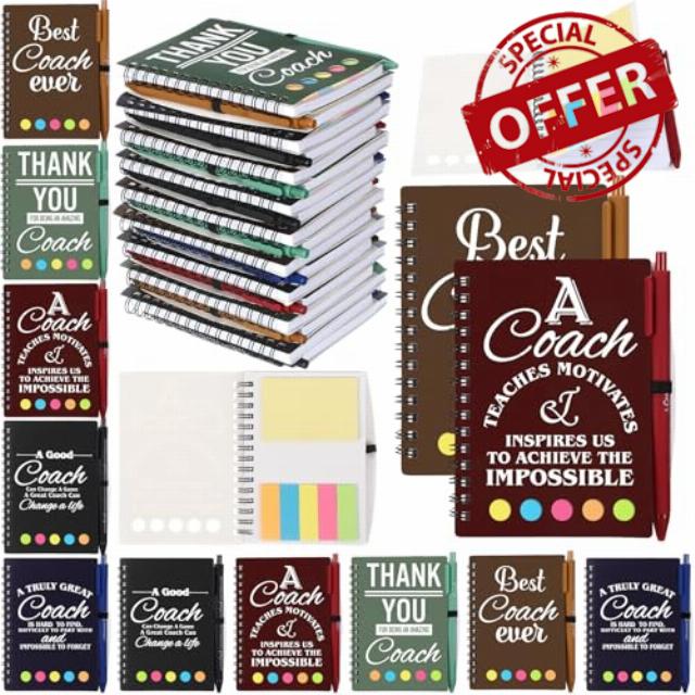 Gaillty 20 Sets Back to School Gifts Bulk Coach Appreciation Notebook Gift with Ballpoint Pen and Sticky Index Notepad Tab Sports Thank You Gift for Basketball Soccer Volleyball Cheerleading