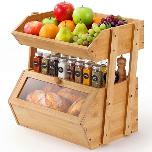 Natural Wood | Large Capacity Vegetable Box with Window Door and Drawer