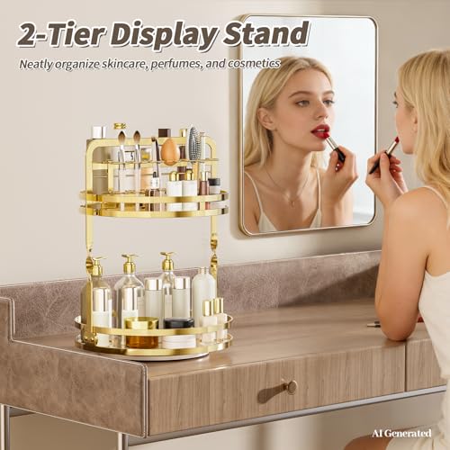 Bathroom Counter Organizer | 2-Tier Large Capacity Gold Vanity Organizer for Dresser