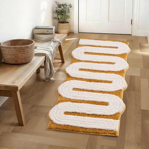 Long Scalloped Cute Bath Mat Non Slip for Bedroom Kitchen Hallway Laundry Room