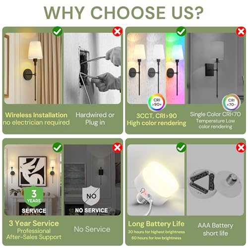 24 Inch 15 Color Rechargeable Wireless Wall Sconces Easy to Install for Living Room