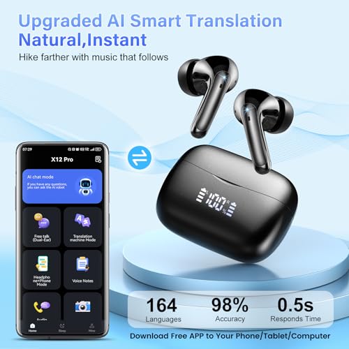 3 in 1 Buletooth 5.4 Translator Earbuds 164 Language/7 Translation Modes No Subscription Required Translatior Headphones 56H Audifonos Traductores Inglés Españo black