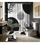 soeeao Brown Shower Curtain Sets with Rugs, Boho Bathroom Decor | MCM Bathroom Sets with Shower C...