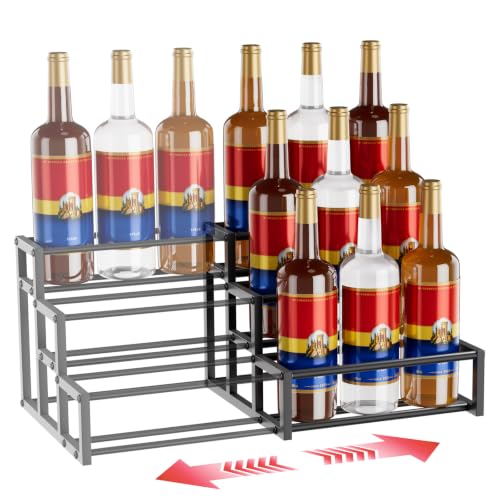 3-Tier Liquor Bottle Display Shelf Width Adjustable Countertop 9-18 Syrup Stand Coffee Bar Accessories