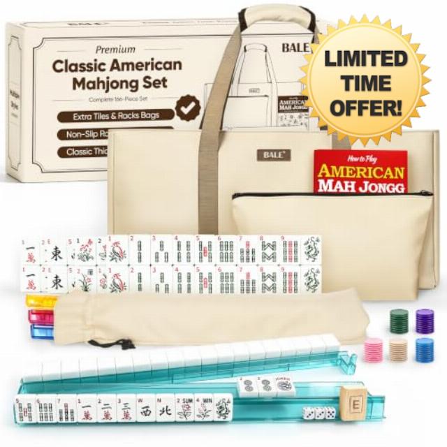 BALE® Upgraded American Mahjong Tile Set with Complete Game Accessories | 166 White Engraved 1.2" Mah Jongg Tiles