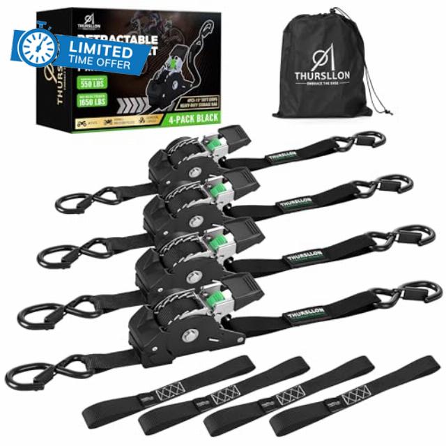 Retractable Ratchet Straps (4-Pack) - 1 Inch x 10 Feet (1