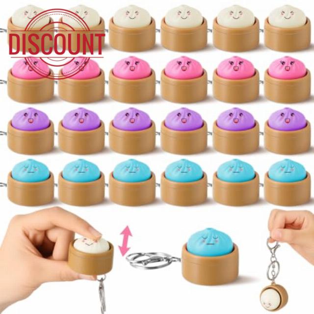 Blulu 24 Pcs Dumpling Fidget Clicker Keychain Emotions Fidget Clicker                                                          Cute Dumpling Shaped Button Pendants