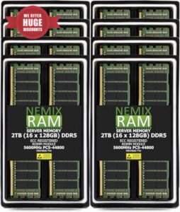 2TB (16X128GB) DDR5 5600MHz PC5-44800 4Rx4 1.1V CL46 288-PIN ECC Registered RDIMM NEMIX RAM Server Memory KIT