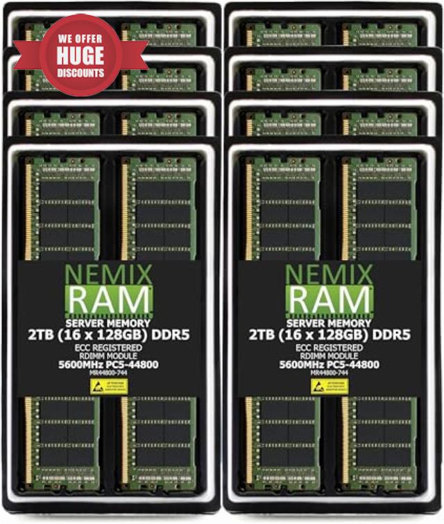 2TB (16X128GB) DDR5 5600MHz PC5-44800 4Rx4 1.1V CL46 288-PIN ECC Registered RDIMM NEMIX RAM Server Memory KIT