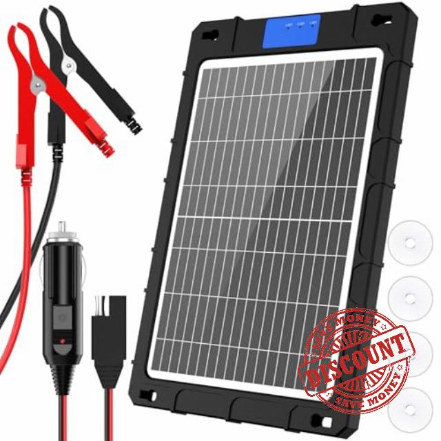 12W Solar Car Battery Charger 12V Waterproof Portable Solar Trickle Charger Maintainer with Smart Controller for Car