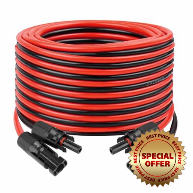 Solar Extension Panel Cable - 10AWG 30FT Tinned Copper Red & Black Parallel 10 Gauge PV Wire with Solar Connectors Weatherproof Photovoltaic Wire for RV