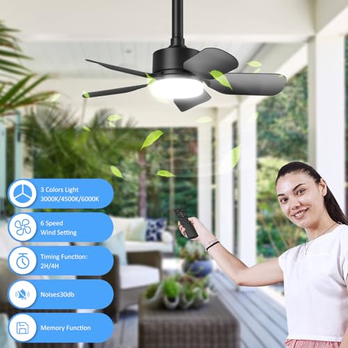 20" 30W 2000 Lumens 3 Colors 3000K-6500K 6-Speed Outdoor Fans for Patios