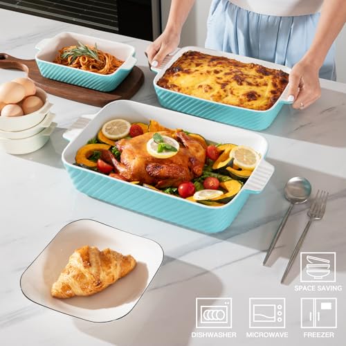 Porcelain Striped Casserole Dishes for Oven with Handle for Lasagna