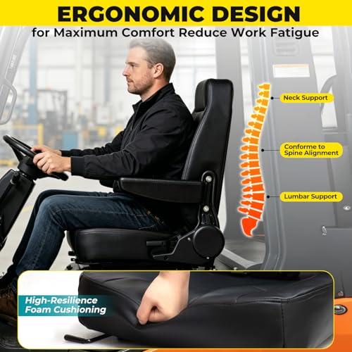 Forklift Seat with Adjustable Removable Seat Belts