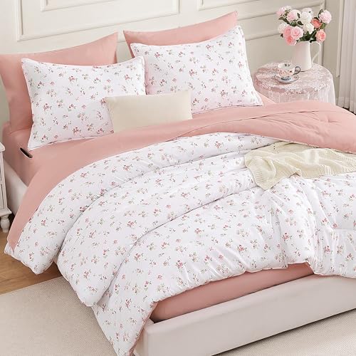 7 Pieces Cute Blush Coquette Bedding | Cottagecore Flower Bed Set