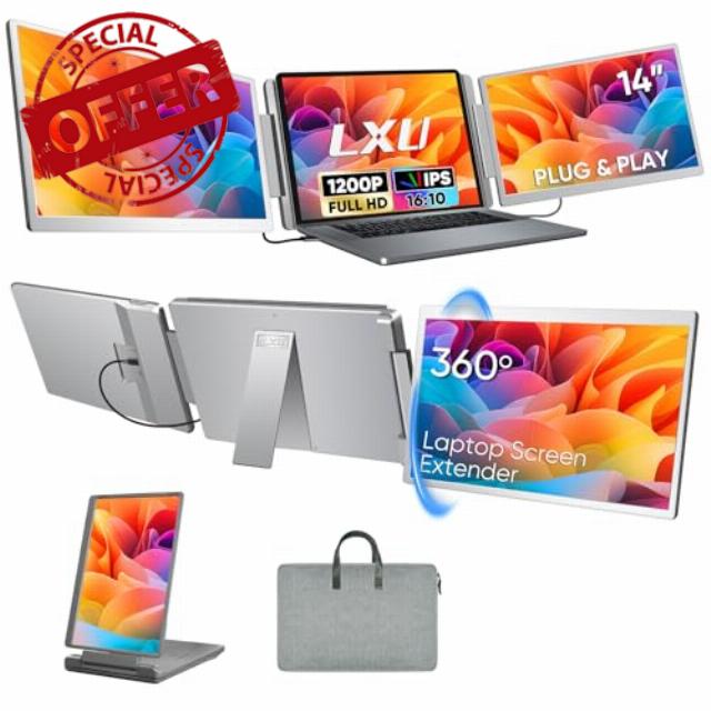 LXU Laptop Screen Extender Monitor Portable 14" 1200P                                                          Triple Extended Monitor
