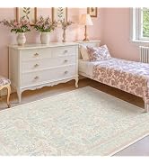 Moss Green 5x7 Washable Living Room Rug, Vintage Farmhouse Dining Room Rugs for Under Table, Mach...