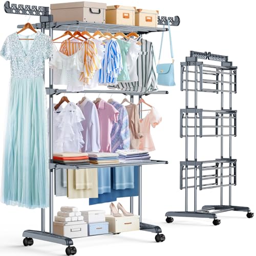 Drying Rack Clothing with Wheels Large Foldable Laundry Drying Rack