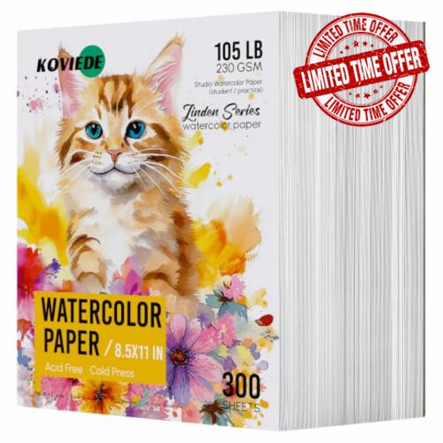 KOVIEDE 300 Sheets Watercolor Paper 8.5x11 Inch 102LB/230GSM | Cold Press