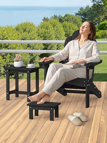 Black | Small Outdoor End Table with Removable Foot Stool