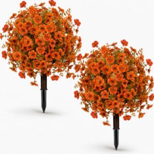 Autumn Flowers & Ground Spikes | 23.6"Artificial Boxwood Mums Topiary Ball
